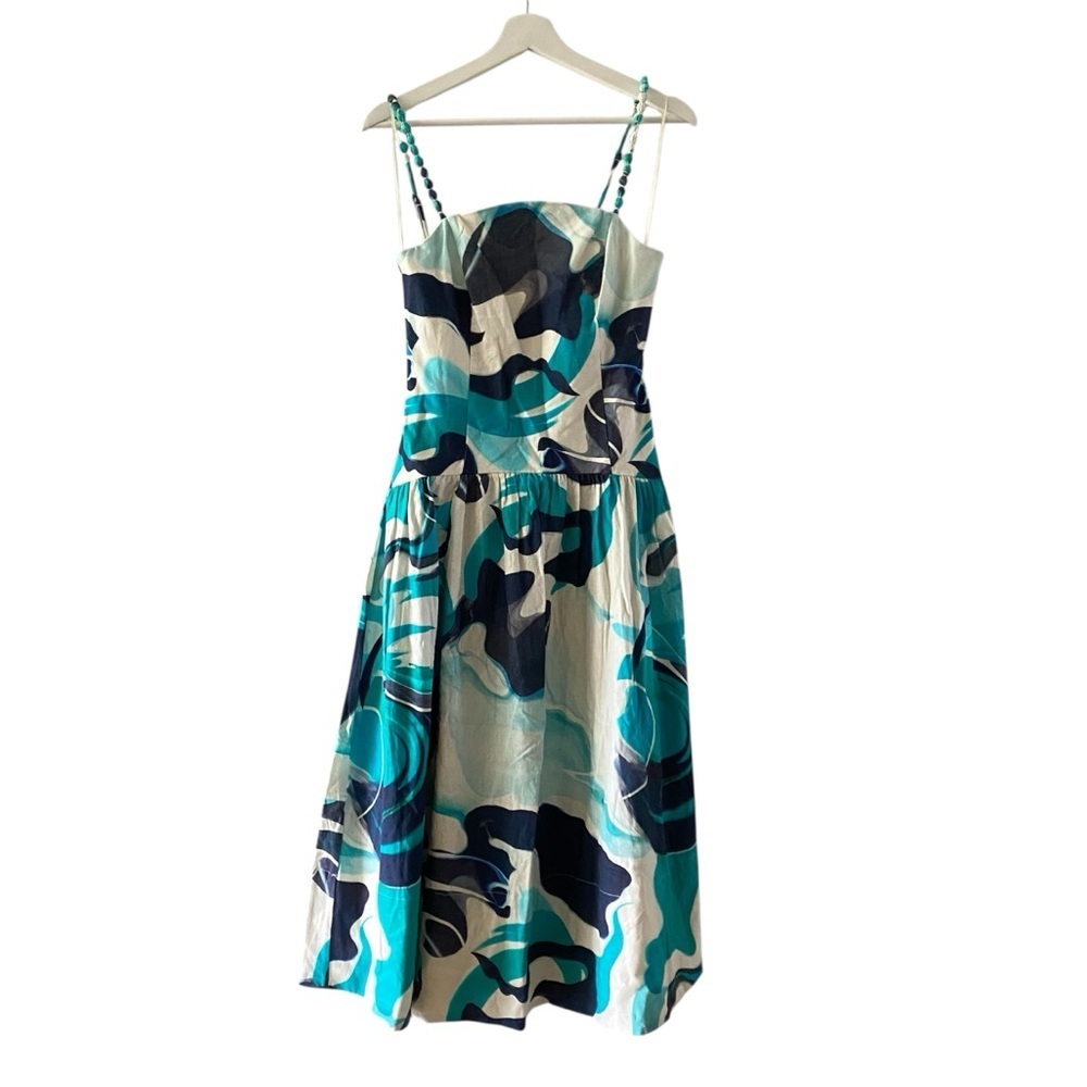 NEW Christian Lacroix Blue White Drop Waist Midi Dress Women’s Size Small